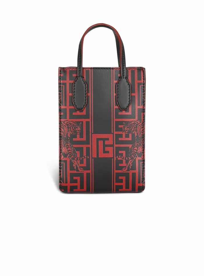Balmain Folded Shopping Bags Womens MiniSized Bicolor Leather Chinese New Year Balmain Bag Red