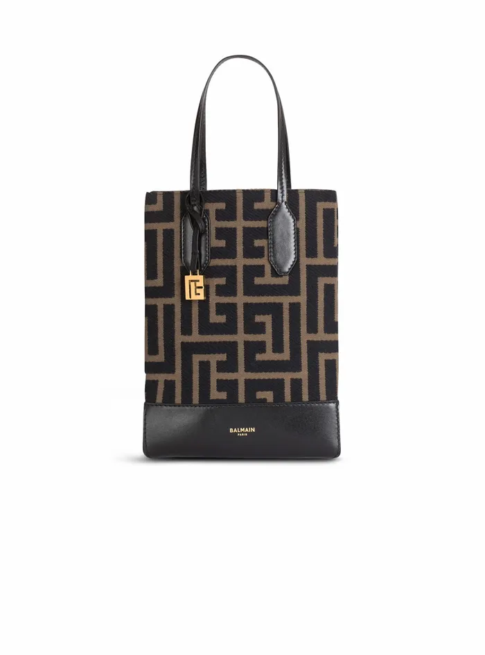 Balmain Folded Shopping Bags Womens SmallSized Bicolor Khaki And Black Jacquard Folded Shopping Bag Khaki Balmain Folded Shopping Bags Womens SmallSized Bicolor Khaki And Black Jacquard Folded Shopping Bag Khaki