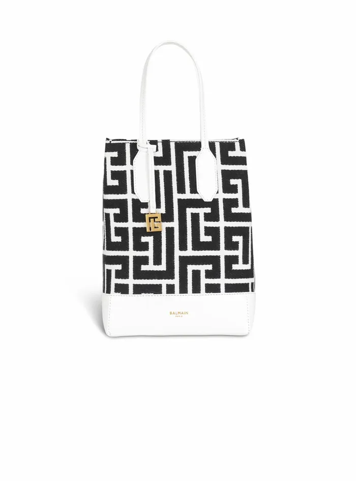 Balmain Handbags Womens Bicolor Jacquard Folded Shopping Bag White