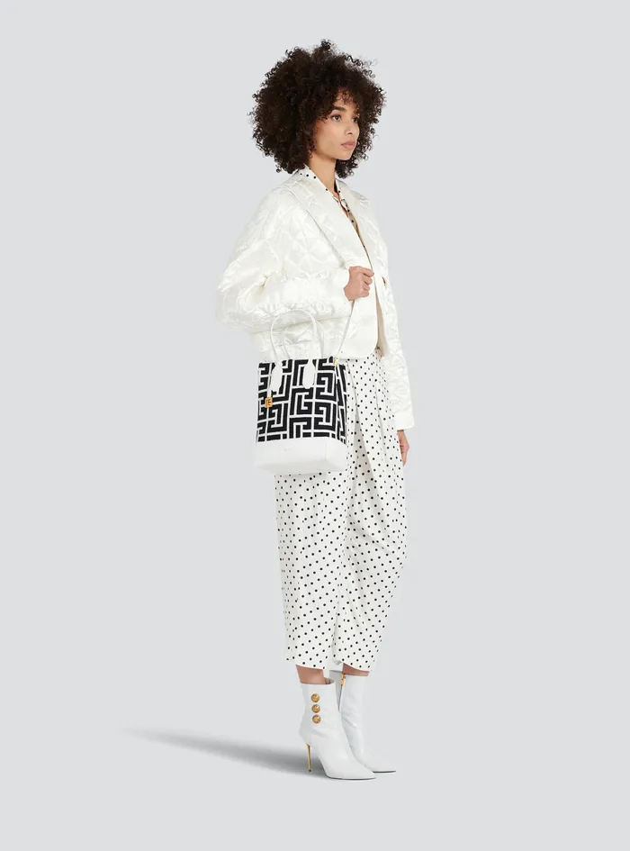 Balmain Handbags Womens Bicolor Jacquard Folded Shopping Bag White Balmain Handbags Womens Bicolor Jacquard Folded Shopping Bag White