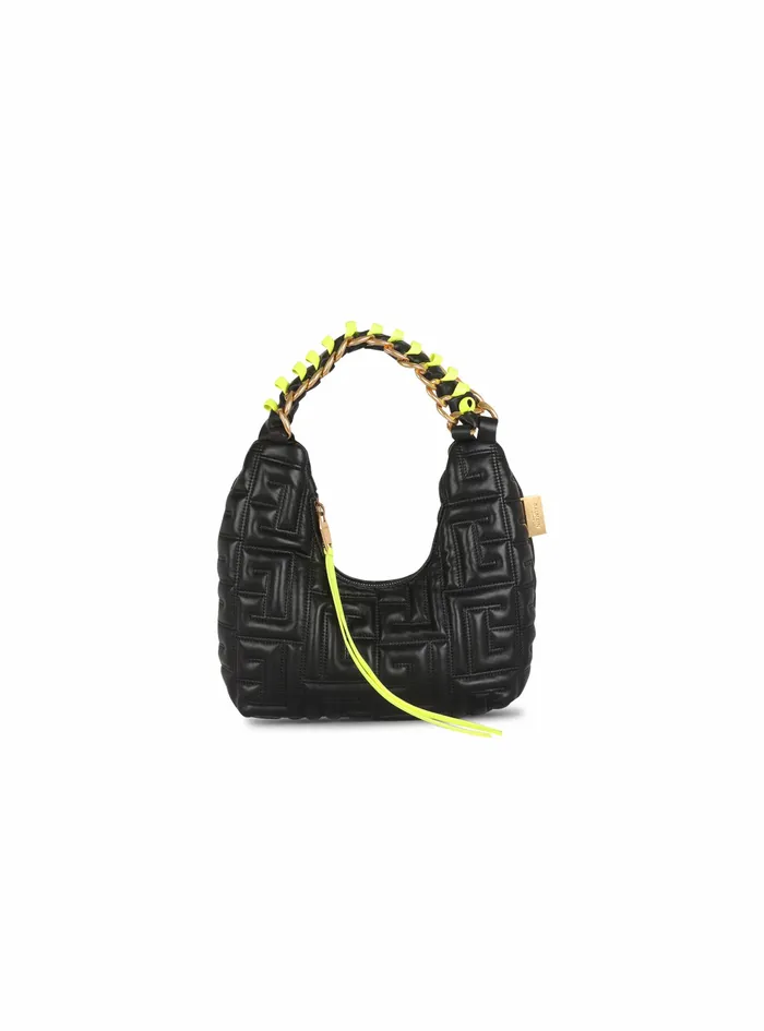 Balmain Handbags Womens Quilted Leather Mini Pillow Hobo Bag Black