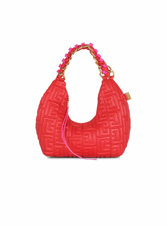 Balmain Handbags Womens Yellow Quilted Leather Pillow Hobo Bag Red