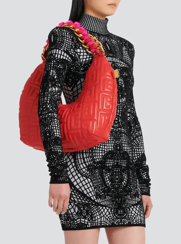 Balmain Handbags Womens Yellow Quilted Leather Pillow Hobo Bag Red