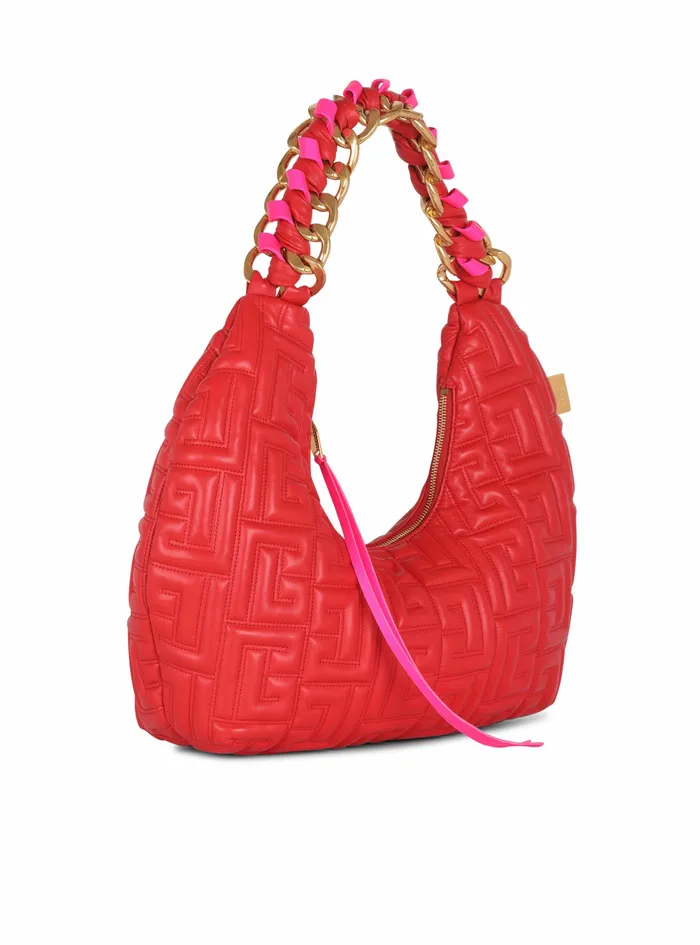 Balmain Handbags Womens Yellow Quilted Leather Pillow Hobo Bag Red