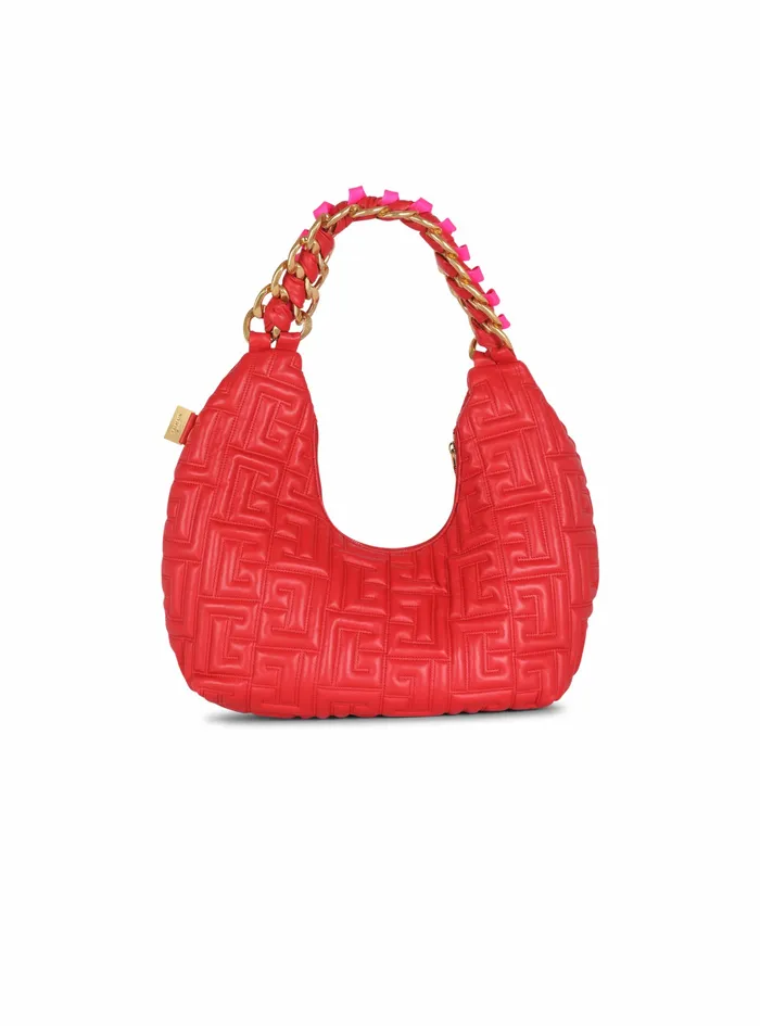 Balmain Handbags Womens Yellow Quilted Leather Pillow Hobo Bag Red