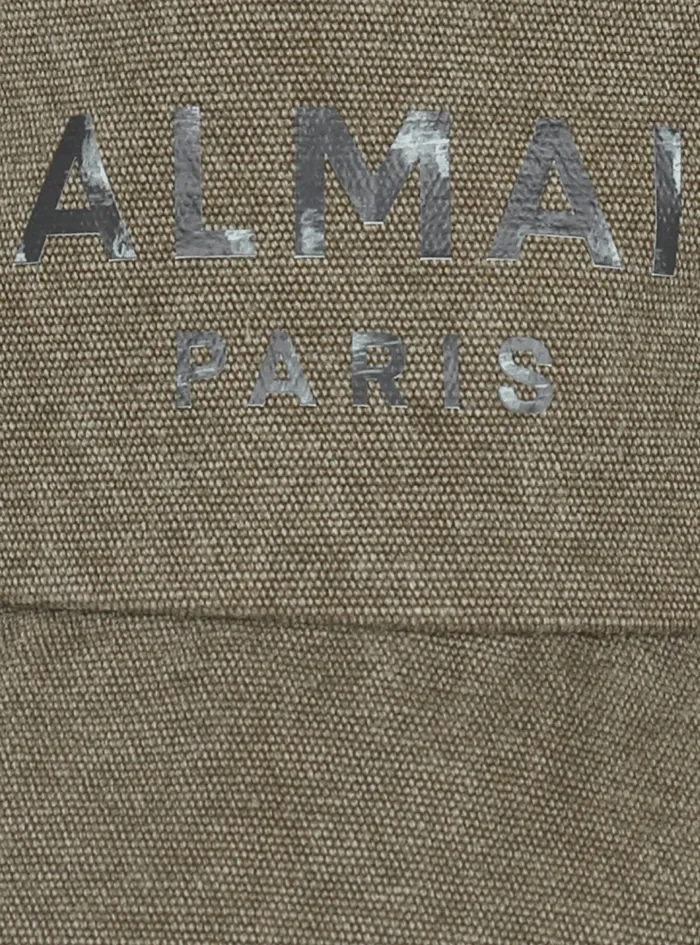 Balmain Hats Mens Cotton Canvas Bucket Hat With Balmain Paris Logo Khaki Balmain Hats Mens Cotton Canvas Bucket Hat With Balmain Paris Logo Khaki