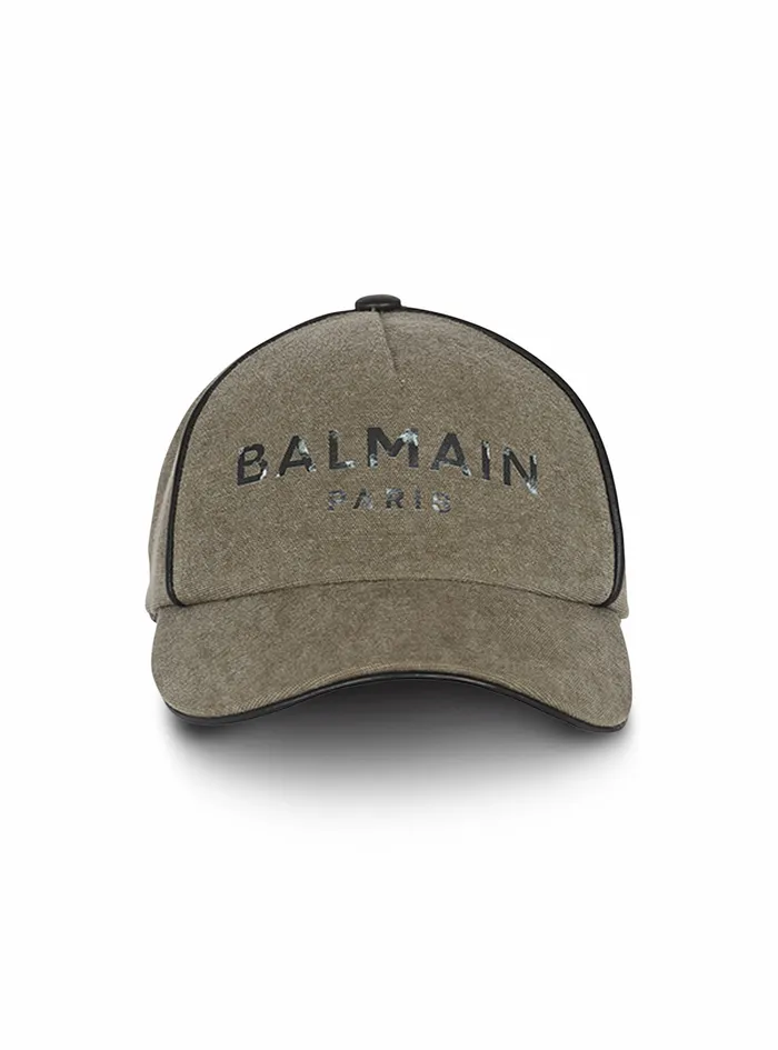 Balmain Hats Mens Cotton Canvas Cap With Balmain Paris Logo Khaki