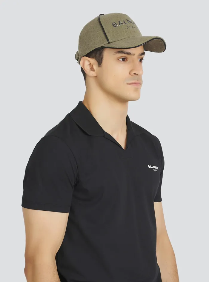 Balmain Hats Mens Cotton Canvas Cap With Balmain Paris Logo Khaki Balmain Hats Mens Cotton Canvas Cap With Balmain Paris Logo Khaki