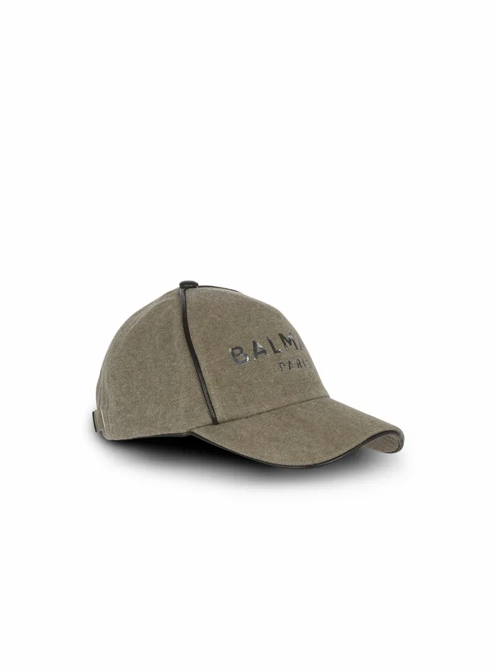 Balmain Hats Mens Cotton Canvas Cap With Balmain Paris Logo Khaki Balmain Hats Mens Cotton Canvas Cap With Balmain Paris Logo Khaki
