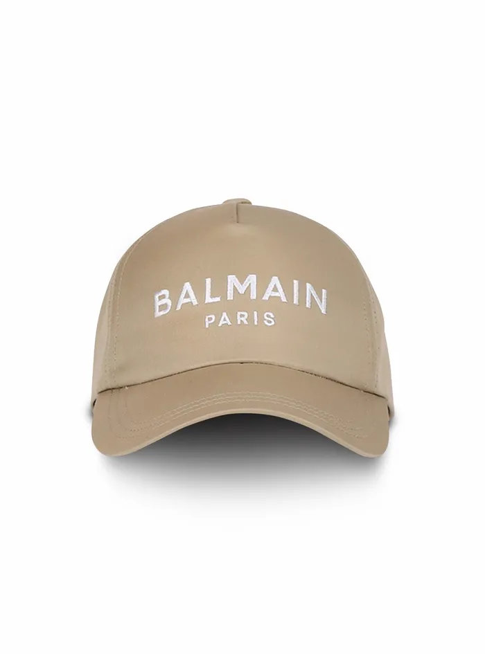 Balmain Hats Mens Cotton Cap With Balmain Paris Logo Beige