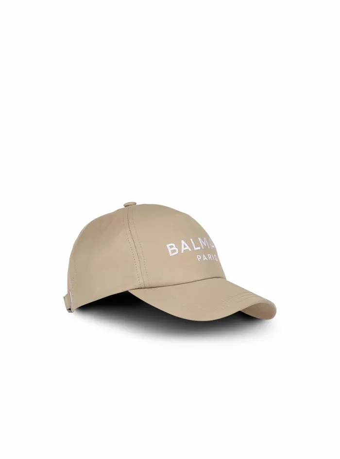 Balmain Hats Mens Cotton Cap With Balmain Paris Logo Beige Balmain Hats Mens Cotton Cap With Balmain Paris Logo Beige
