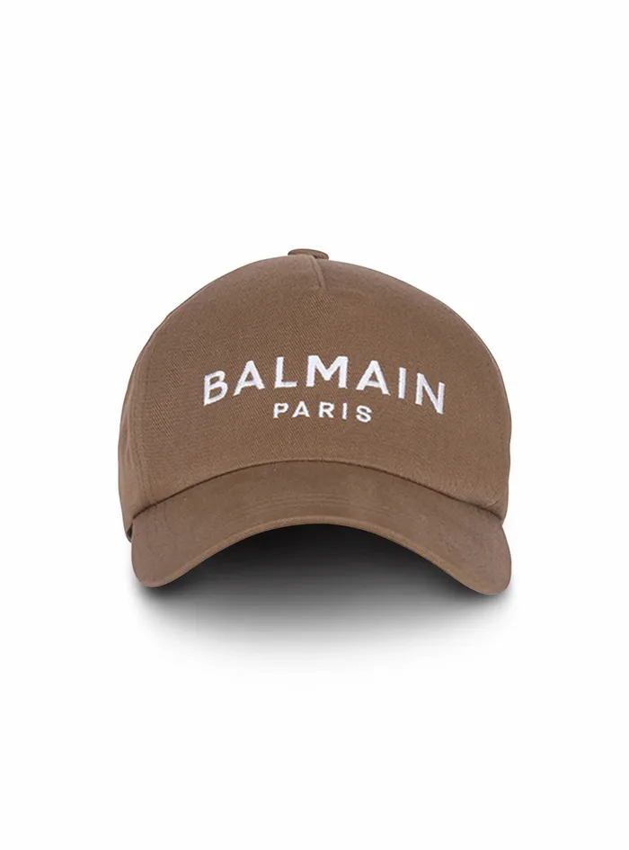 Balmain Hats Mens Cotton Cap With Balmain Paris Logo Brown
