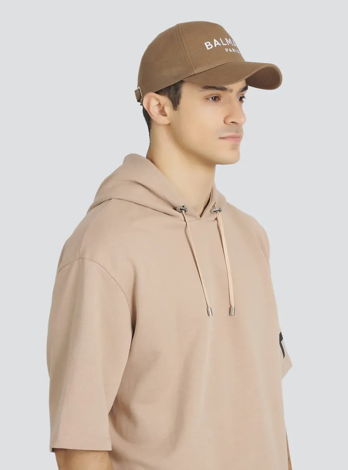 Balmain Hats Mens Cotton Cap With Balmain Paris Logo Brown Balmain Hats Mens Cotton Cap With Balmain Paris Logo Brown