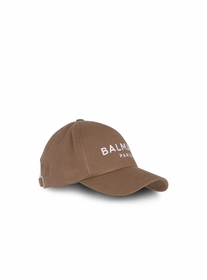 Balmain Hats Mens Cotton Cap With Balmain Paris Logo Brown Balmain Hats Mens Cotton Cap With Balmain Paris Logo Brown