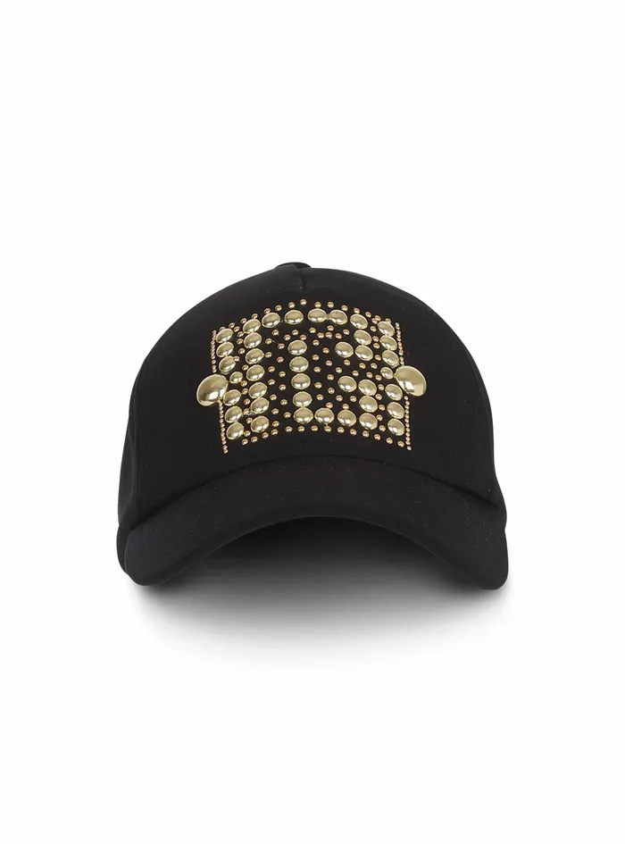 Balmain Hats Mens Cotton Cap With Studded Balmain Logo Embroidery Gold