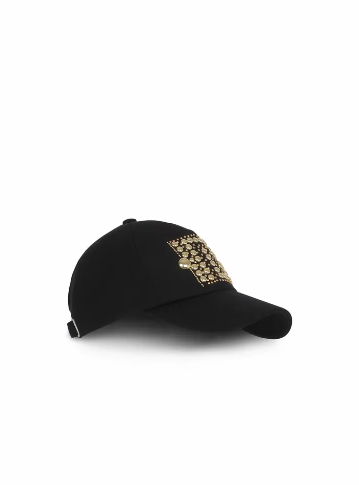 Balmain Hats Mens Cotton Cap With Studded Balmain Logo Embroidery Gold Balmain Hats Mens Cotton Cap With Studded Balmain Logo Embroidery Gold