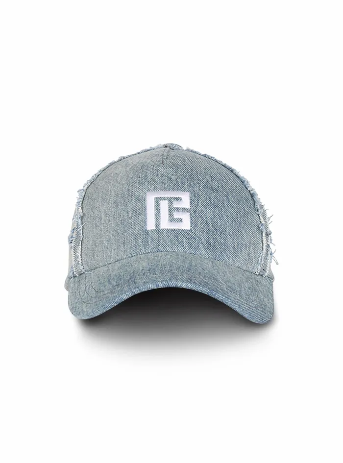 Balmain Hats Mens EcoDesigned Cotton Denim Cap With Embroidered Balmain Monogram Blue