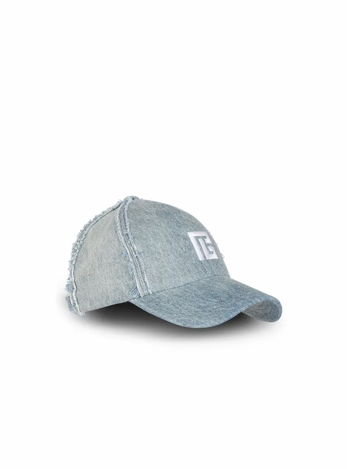 Balmain Hats Mens EcoDesigned Cotton Denim Cap With Embroidered Balmain Monogram Blue Balmain Hats Mens EcoDesigned Cotton Denim Cap With Embroidered Balmain Monogram Blue