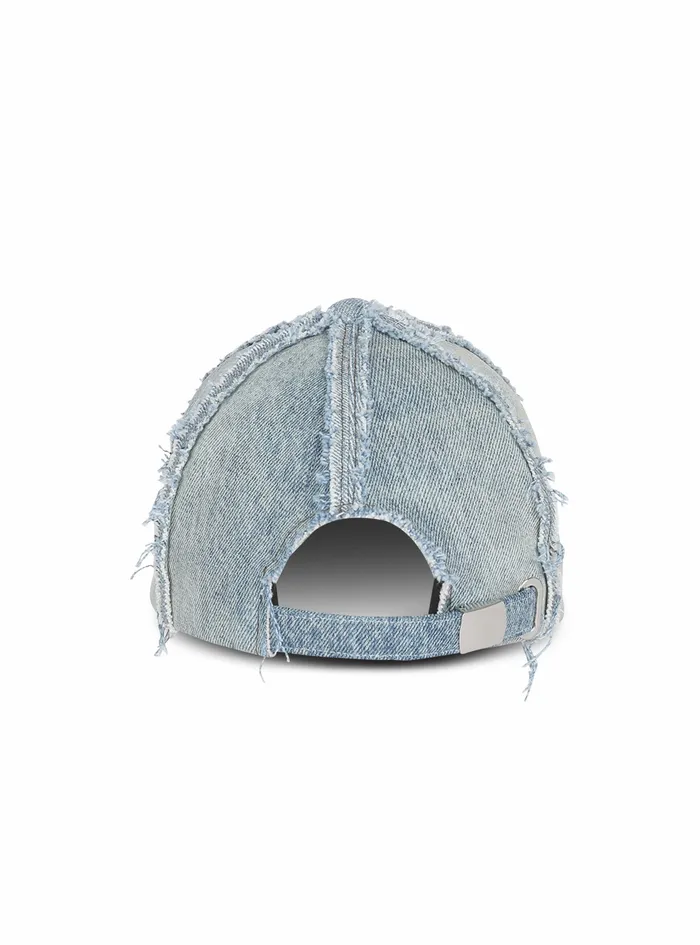 Balmain Hats Mens EcoDesigned Cotton Denim Cap With Embroidered Balmain Monogram Blue Balmain Hats Mens EcoDesigned Cotton Denim Cap With Embroidered Balmain Monogram Blue