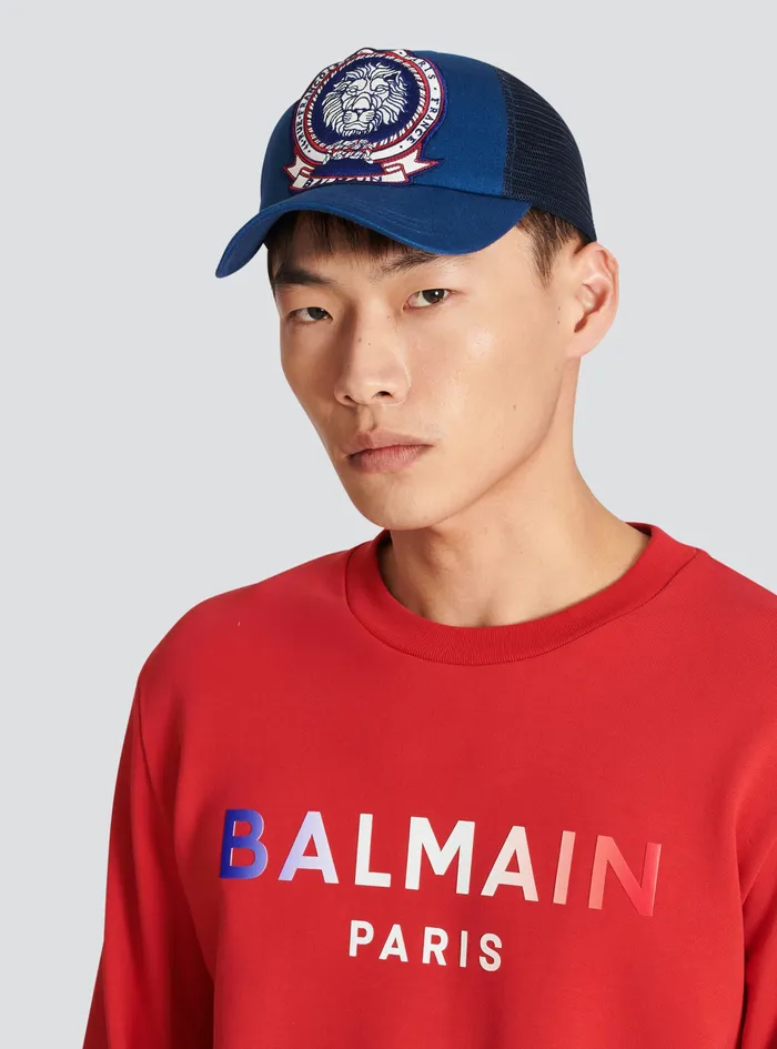 Balmain Hats Mens High Summer Capsule Cotton Cap With Balmain Monogram Badge Navy Balmain Hats Mens High Summer Capsule Cotton Cap With Balmain Monogram Badge Navy