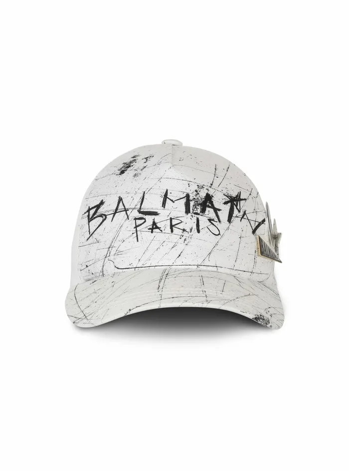 Balmain Hats Womens Cotton Cap With Graffiti Balmain Logo White