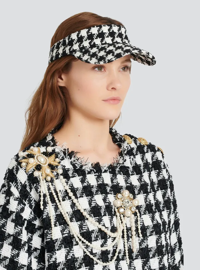 Balmain Hats Womens Houndstooth Print Visor Cap Black Balmain Hats Womens Houndstooth Print Visor Cap Black
