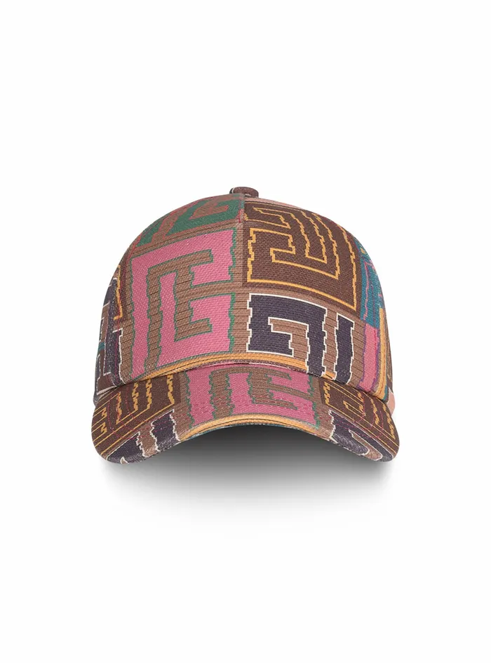 Balmain Hats Womens Multicolor Needlepoint Cap With Balmain Monogram Multicolor