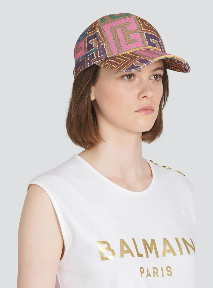 Balmain Hats Womens Multicolor Needlepoint Cap With Balmain Monogram Multicolor Balmain Hats Womens Multicolor Needlepoint Cap With Balmain Monogram Multicolor