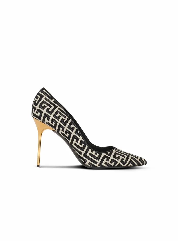 Balmain High Heels Womens Bicolor Jacquard Ruby Pumps Black