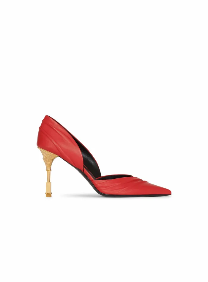 Balmain High Heels Womens Draped Leather Moneta Pumps Red