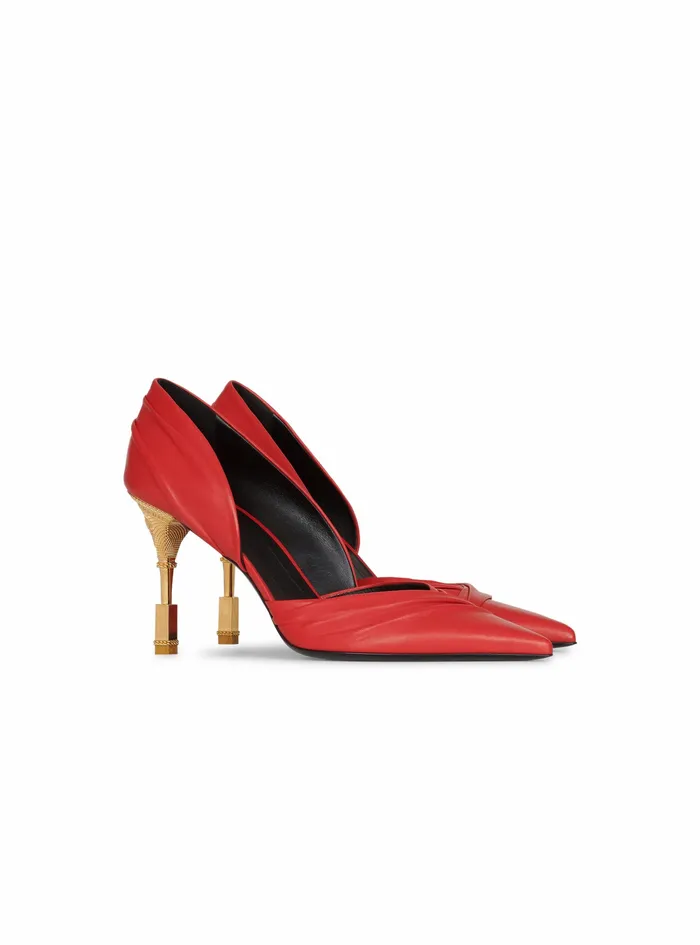Balmain High Heels Womens Draped Leather Moneta Pumps Red Balmain High Heels Womens Draped Leather Moneta Pumps Red