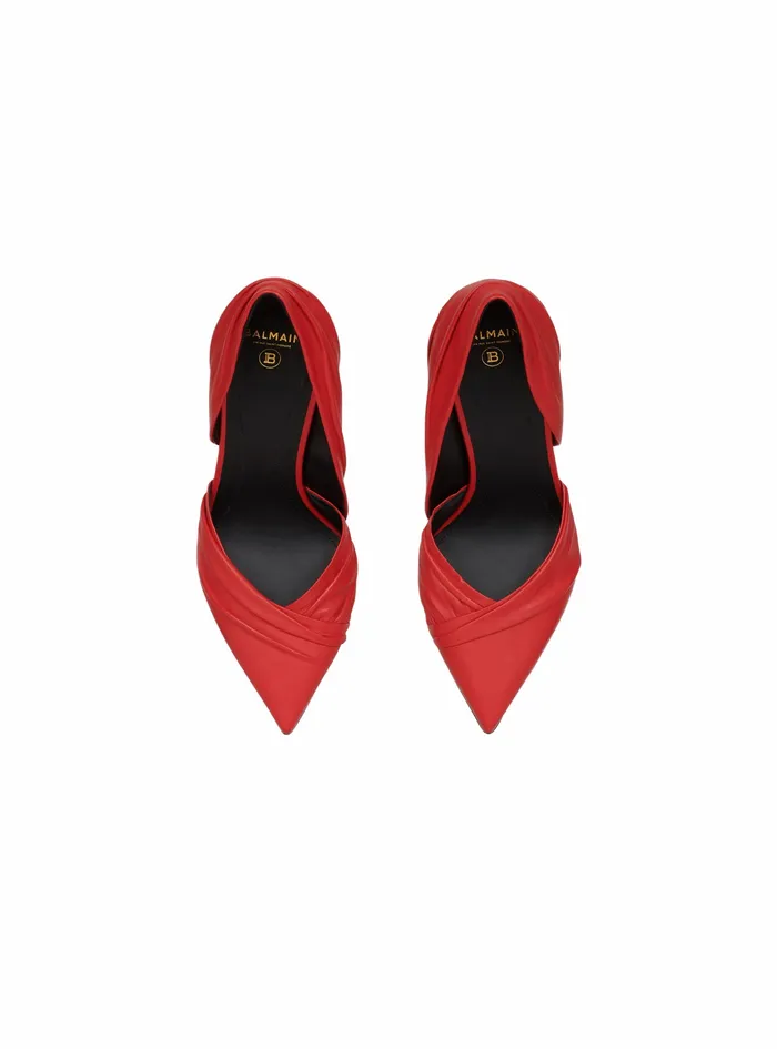 Balmain High Heels Womens Draped Leather Moneta Pumps Red Balmain High Heels Womens Draped Leather Moneta Pumps Red