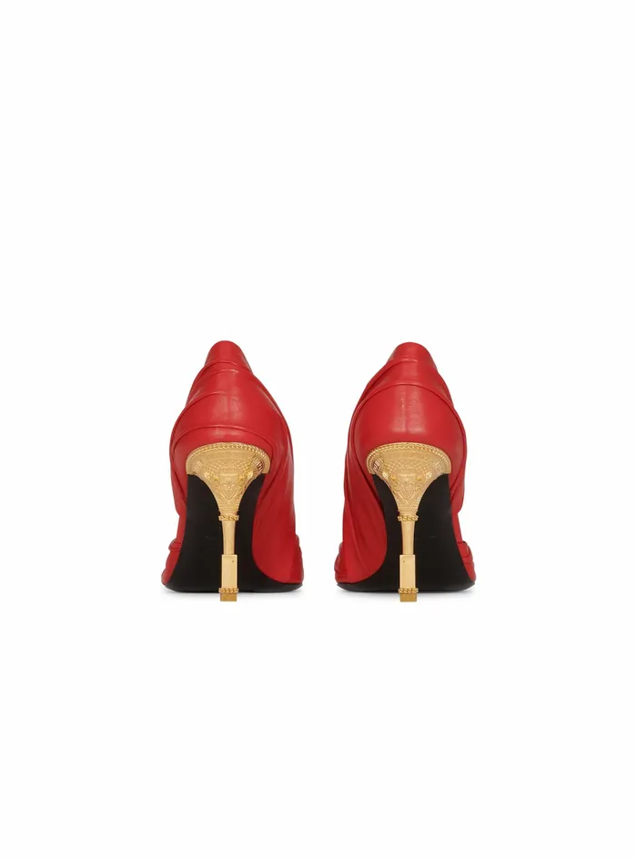 Balmain High Heels Womens Draped Leather Moneta Pumps Red Balmain High Heels Womens Draped Leather Moneta Pumps Red