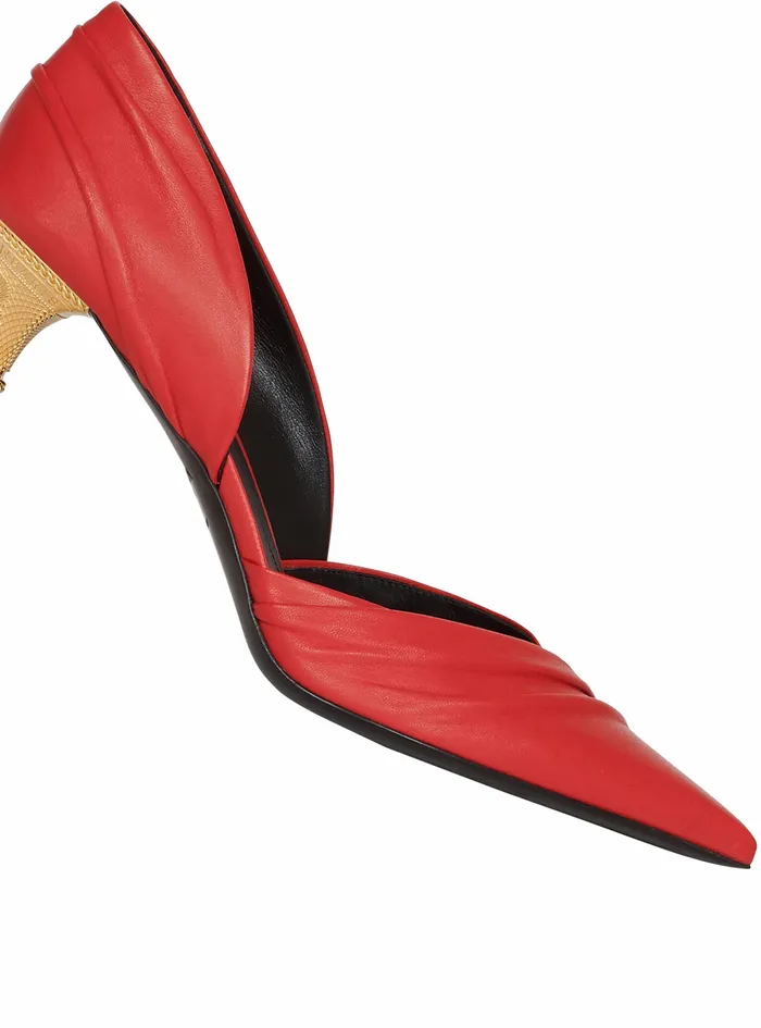 Balmain High Heels Womens Draped Leather Moneta Pumps Red Balmain High Heels Womens Draped Leather Moneta Pumps Red