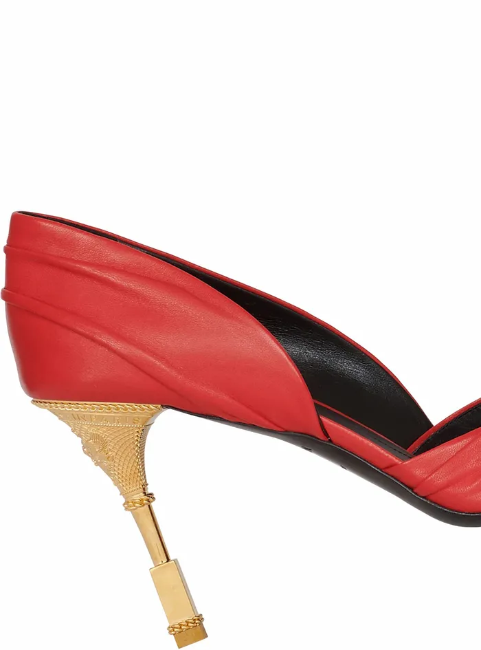 Balmain High Heels Womens Draped Leather Moneta Pumps Red Balmain High Heels Womens Draped Leather Moneta Pumps Red