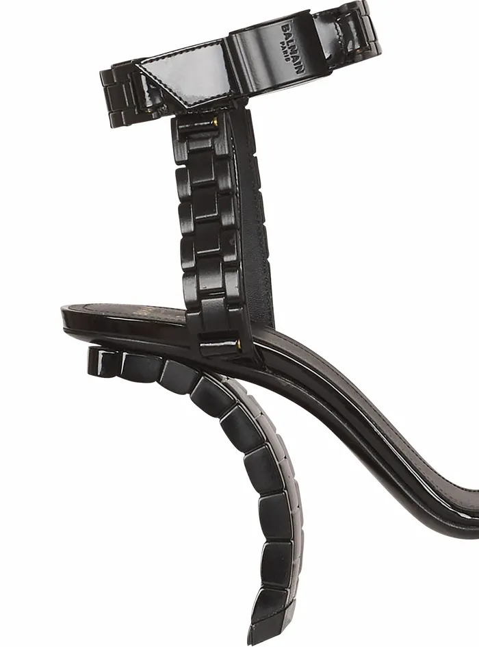 Balmain High Heels Womens Patent Leather Ultima Sandals Black Balmain High Heels Womens Patent Leather Ultima Sandals Black
