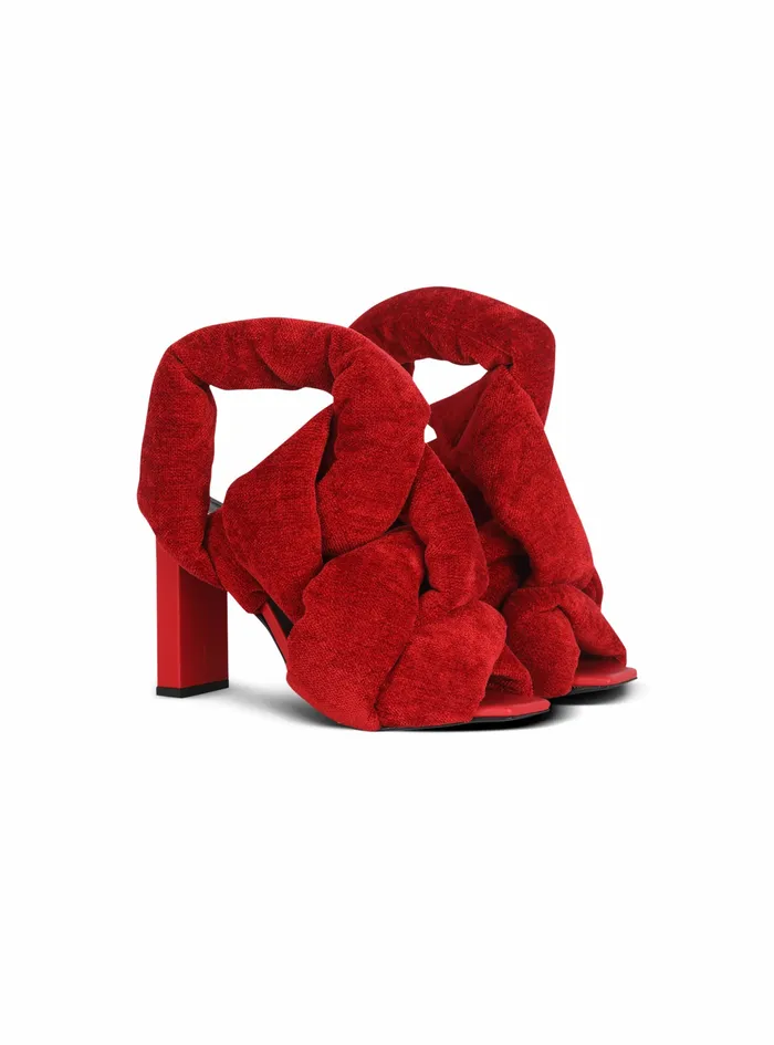 Balmain High Heels Womens Quilted Chenille Velvet Ulla Sandals Red Balmain High Heels Womens Quilted Chenille Velvet Ulla Sandals Red