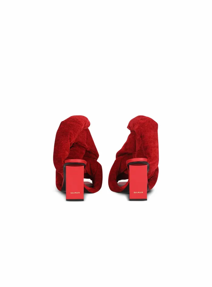 Balmain High Heels Womens Quilted Chenille Velvet Ulla Sandals Red Balmain High Heels Womens Quilted Chenille Velvet Ulla Sandals Red