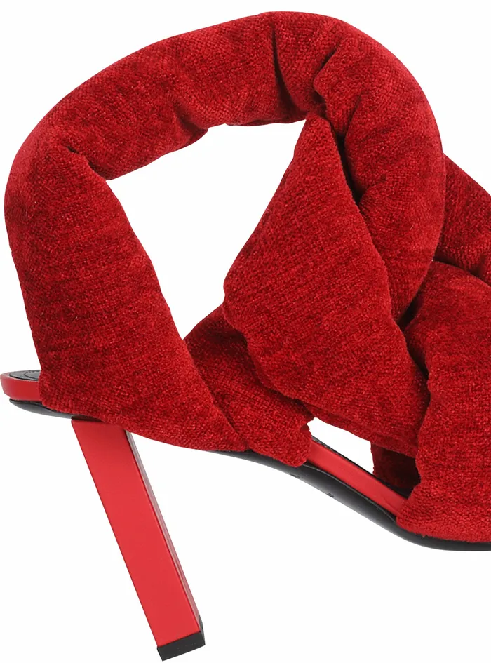 Balmain High Heels Womens Quilted Chenille Velvet Ulla Sandals Red Balmain High Heels Womens Quilted Chenille Velvet Ulla Sandals Red