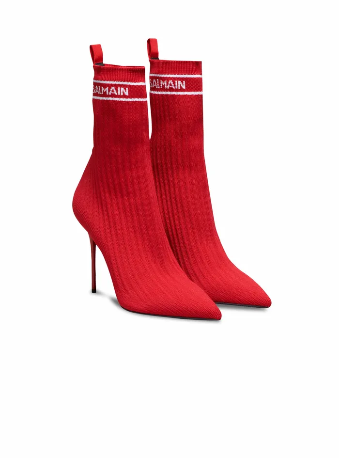 Balmain High Heels Womens Stretch Knit Skye Ankle Boots Red Balmain High Heels Womens Stretch Knit Skye Ankle Boots Red