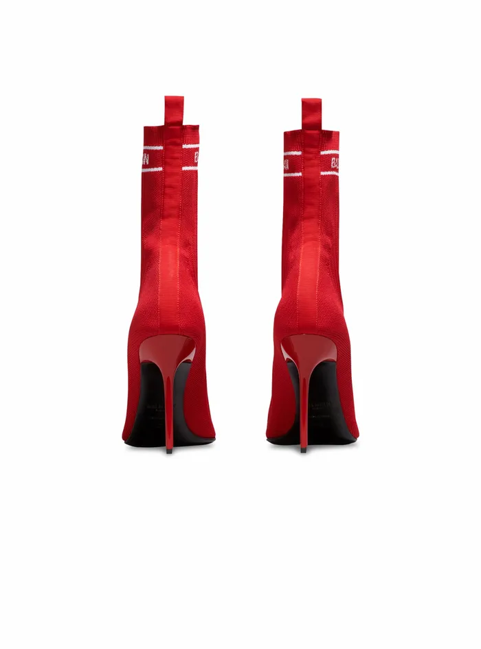 Balmain High Heels Womens Stretch Knit Skye Ankle Boots Red Balmain High Heels Womens Stretch Knit Skye Ankle Boots Red