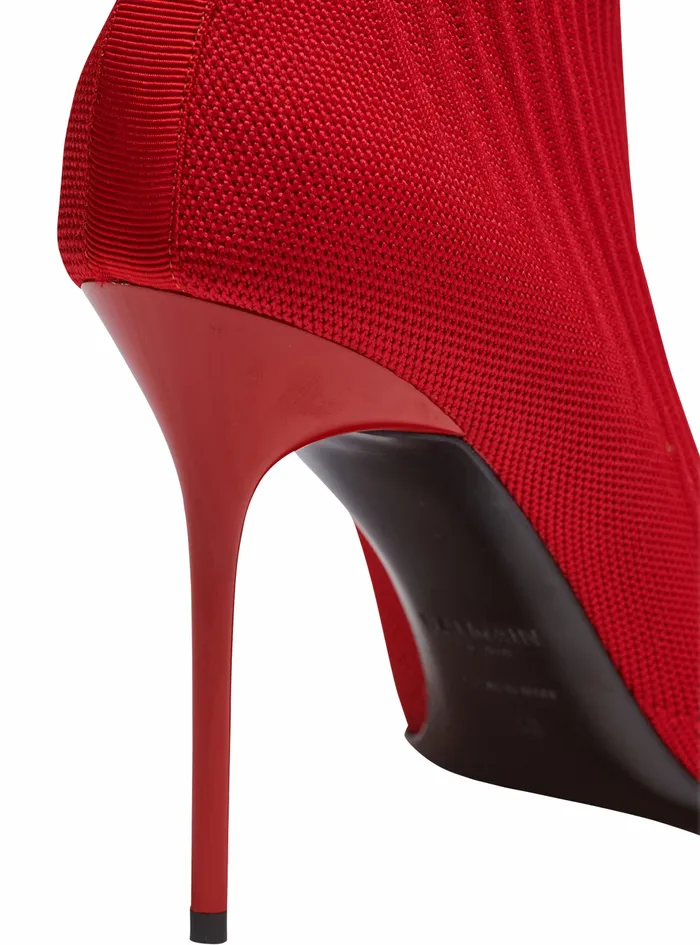 Balmain High Heels Womens Stretch Knit Skye Ankle Boots Red Balmain High Heels Womens Stretch Knit Skye Ankle Boots Red