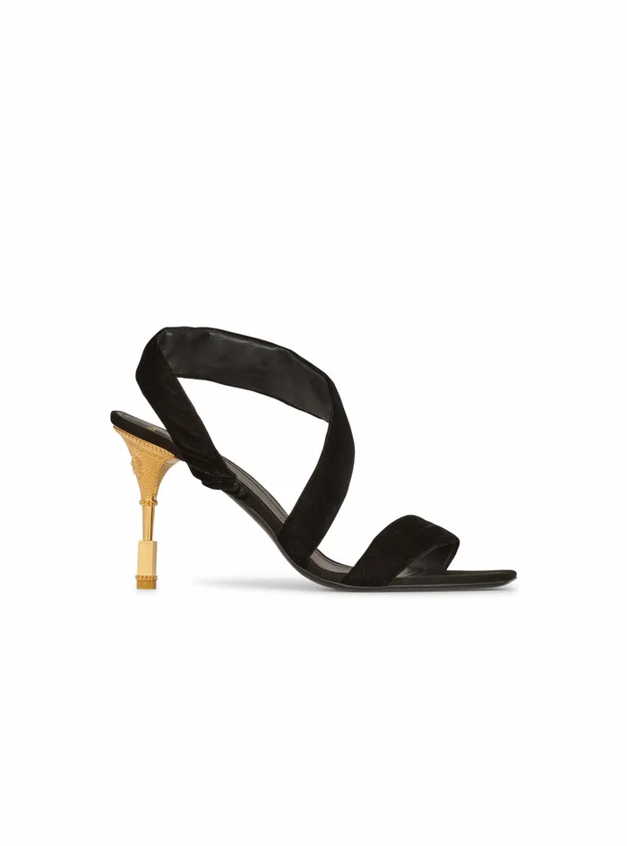 Balmain High Heels Womens Suede Moneta Sandals Black