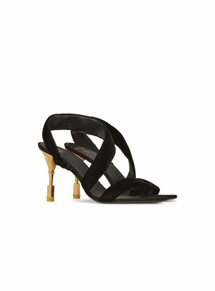 Balmain High Heels Womens Suede Moneta Sandals Black Balmain High Heels Womens Suede Moneta Sandals Black