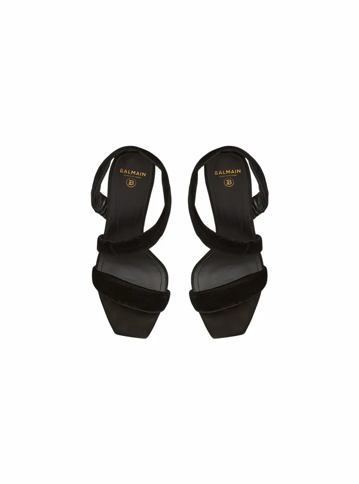 Balmain High Heels Womens Suede Moneta Sandals Black Balmain High Heels Womens Suede Moneta Sandals Black