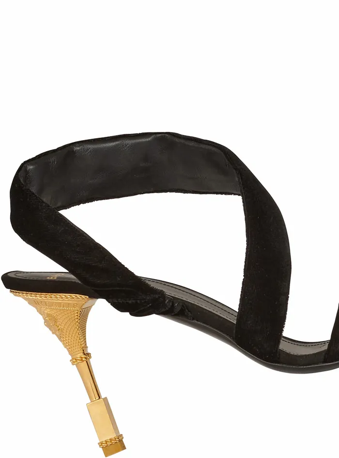 Balmain High Heels Womens Suede Moneta Sandals Black Balmain High Heels Womens Suede Moneta Sandals Black