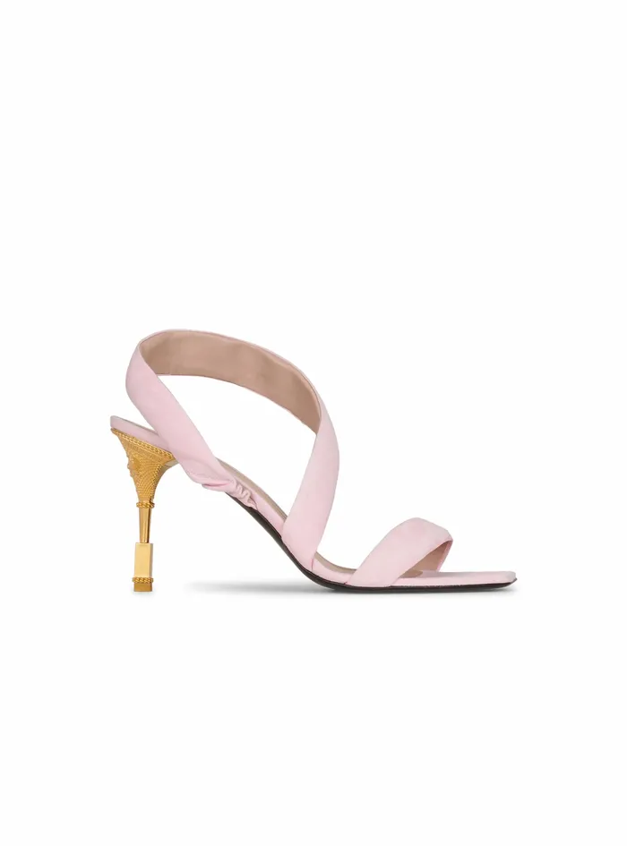 Balmain High Heels Womens Suede Moneta Sandals Pink