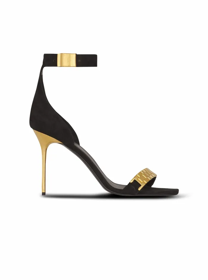 Balmain High Heels Womens Suede Uma Sandals Black
