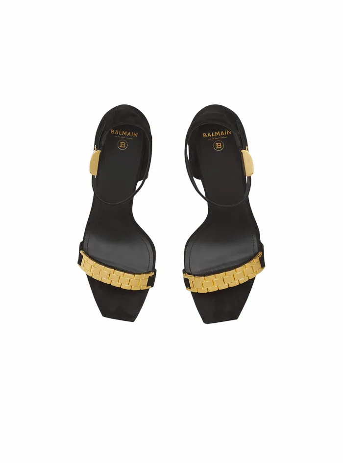 Balmain High Heels Womens Suede Uma Sandals Black Balmain High Heels Womens Suede Uma Sandals Black