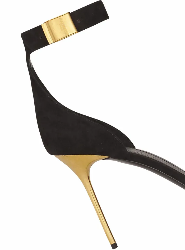 Balmain High Heels Womens Suede Uma Sandals Black Balmain High Heels Womens Suede Uma Sandals Black